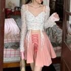 Long-sleeve Strawberry Print Top / Mini A-line Skirt