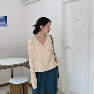 Wrap-front Wool Blend Sweater