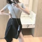 Plain Short-sleeve T-shirt / Side Slit A-line Skirt