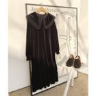 Lace-collar Velvet Dress Black - One Size