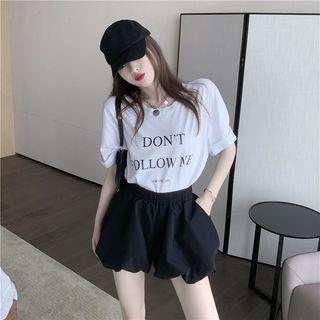 Short-sleeve Lettering T-shirt / Puffy Mini Skort