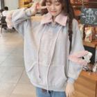 Slit-sleeve Half-zip Hoodie Gray - One Size