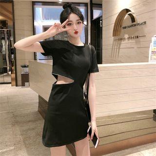 Zip-front Short-sleeve Mini A-line Dress