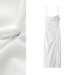Spaghetti Strap Drawstring Maxi Bodycon Dress
