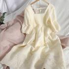 Elbow-sleeve Eyelet Midi Dress