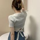 Polo Short-sleeve Plain Tie-back Knit Top