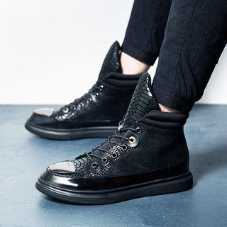 Genuine Leather High-top Lace Up Sneakers