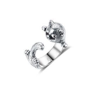 Fashion Elegant Cat Cubic Zircon Adjustable Open Ring Silver - One Size