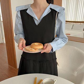 Plus Size Sailor-collar Dip-back Blouse