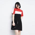 Mock-neck Color-block A-line Dress