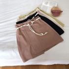 Asymmetric Plain High-waist A-line Skirt With Belt
