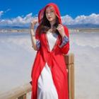 Hooded Tie-front Maxi Chiffon Jacket Red - One Size