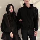 Couple Matching Plain Hoodie / Ruffle Hem Hooded Long-sleeve Dress