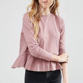 Frill Hem Open Back Long-sleeve T-shirt