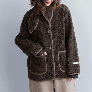 Set: Faux Shearling Buttoned Jacket + Scarf