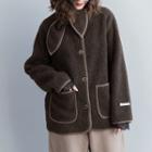 Set: Faux Shearling Buttoned Jacket + Scarf