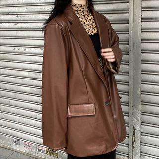 Faux-leather Loose-fit Blazer