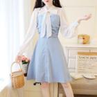 Mock Two-piece Tie-neck Color-block Dress