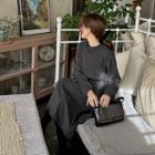 Mock-neck Embossed Long Dress