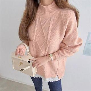 Mock-neck Cable-knit Dip-back Sweater