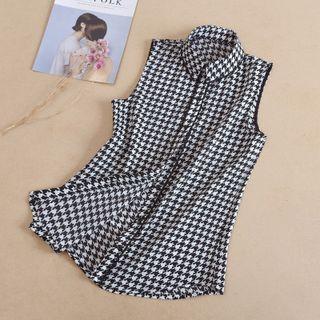 Houndstooth Collared Sleeveless Blouse