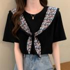 Short-sleeve Mock Two-piece Floral Print Panel T-shirt
