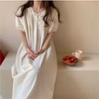 Puff-sleeve Pintuck Maxi Shift Dress Dress - White - One Size