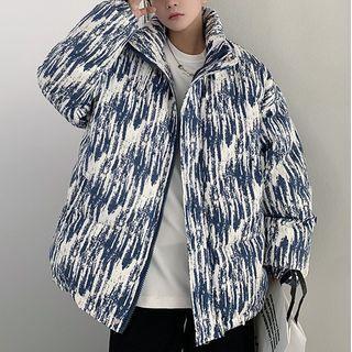 Stand-collar Striped Padded Jacket