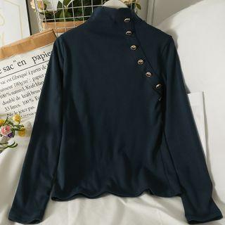Button-details Mock-neck Top In 6 Colors