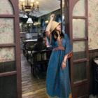 Patterned 3/4-sleeve Maxi A-line Dress