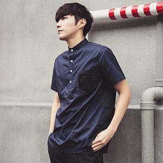 Stand Collar Short-sleeve Half-placket Shirt