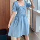 Lace Trim Bow Accent Short-sleeve A-line Dress