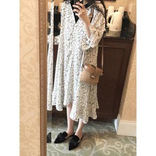 Open-placket Layered Pattern Dress With Sash
