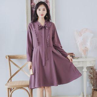 Long-sleeve Frill Trim A-line Chiffon Dress