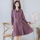 Long-sleeve Frill Trim A-line Chiffon Dress