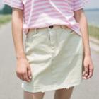 Raw Hem Mini Skirt Beige - One Size