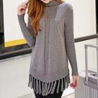 Mock-turtleneck Fringed Sweater