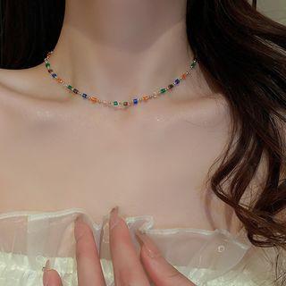 Faux Crystal Alloy Choker Blue & Orange & Green - One Size