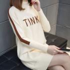 Letter Embroidered Long-sleeve Mini Knit Dress