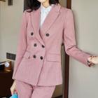Double-breasted Pinstriped Blazer / Straight Leg Pants / Pencil Skirt / Set