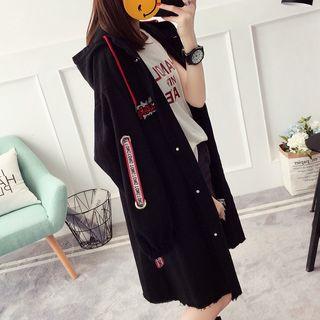 Print Back Hooded Long Denim Jacket