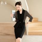 Two Tone Striped Blazer / Plain Skinny Mini Dress