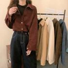 Long-sleeve Corduroy Mock Two-piece Loose-fit Shirt