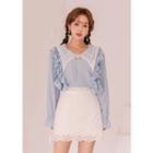Lace-collar Frilled Pintuck Blouse