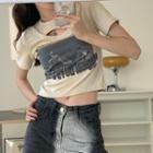 Short-sleeve Cut-out Print T-shirt