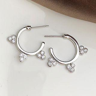 Cz Mini Hoop Earring 1 Pair - Silver - One Size