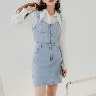 Set: Denim Camisole Top + A-line Skirt + Shirt