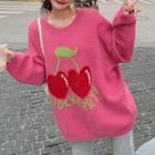 Cherry Print Sweater Pink - One Size