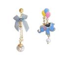 Elephant Bow Faux Pearl Asymmetrical Alloy Dangle Earring