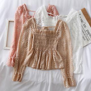 Eyelet Smocked Crop Top